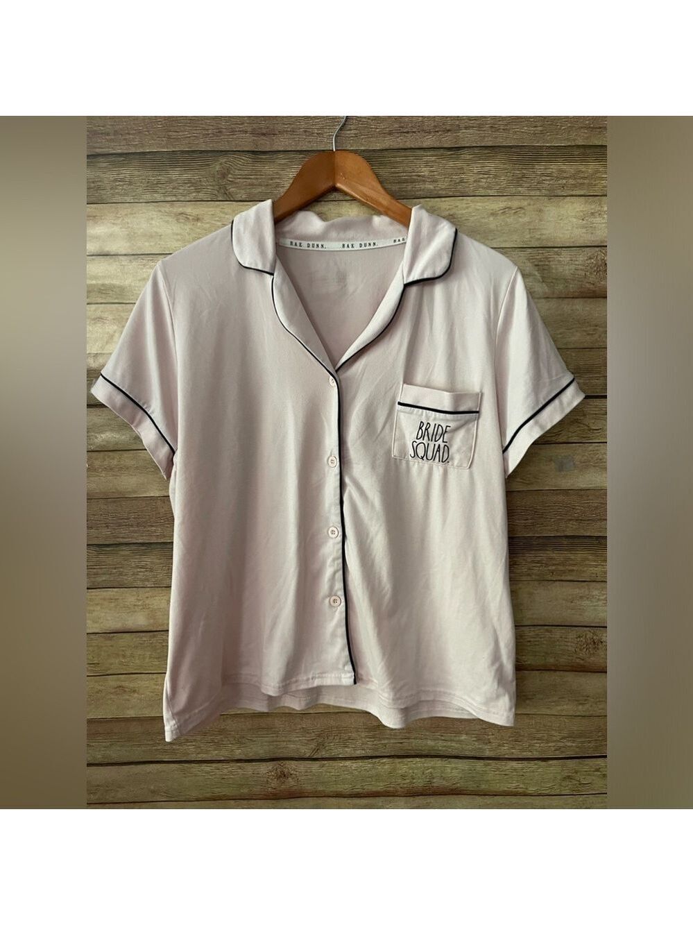 Rae Dunn Bride Squad Pink Short Sleeve Button Up Pajama Set Top Shorts Large